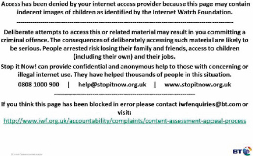 Example of warning message for blocked website