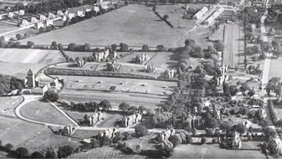 An old and low resolution black and white photo of Shirley Oaks Children's Home shot from an elevated height