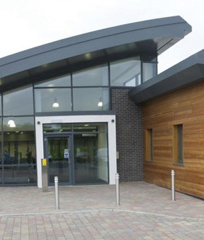 A photograph showing the main entrance of Aycliffe Secure Children's Home